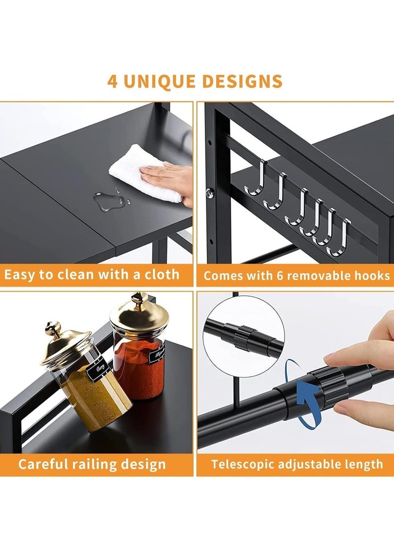 Yoawllty Microwave Oven Rack, Table Top Kitchen Rack, Toaster Shelf with 6 Hooks Heavy Duty Stand, 55lbs Weight Capacity (Black) - Image 4